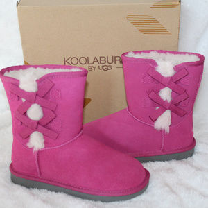 UGG KOOLABURRA CLASSIC SUEDE FUR BOW BOOTS PINK